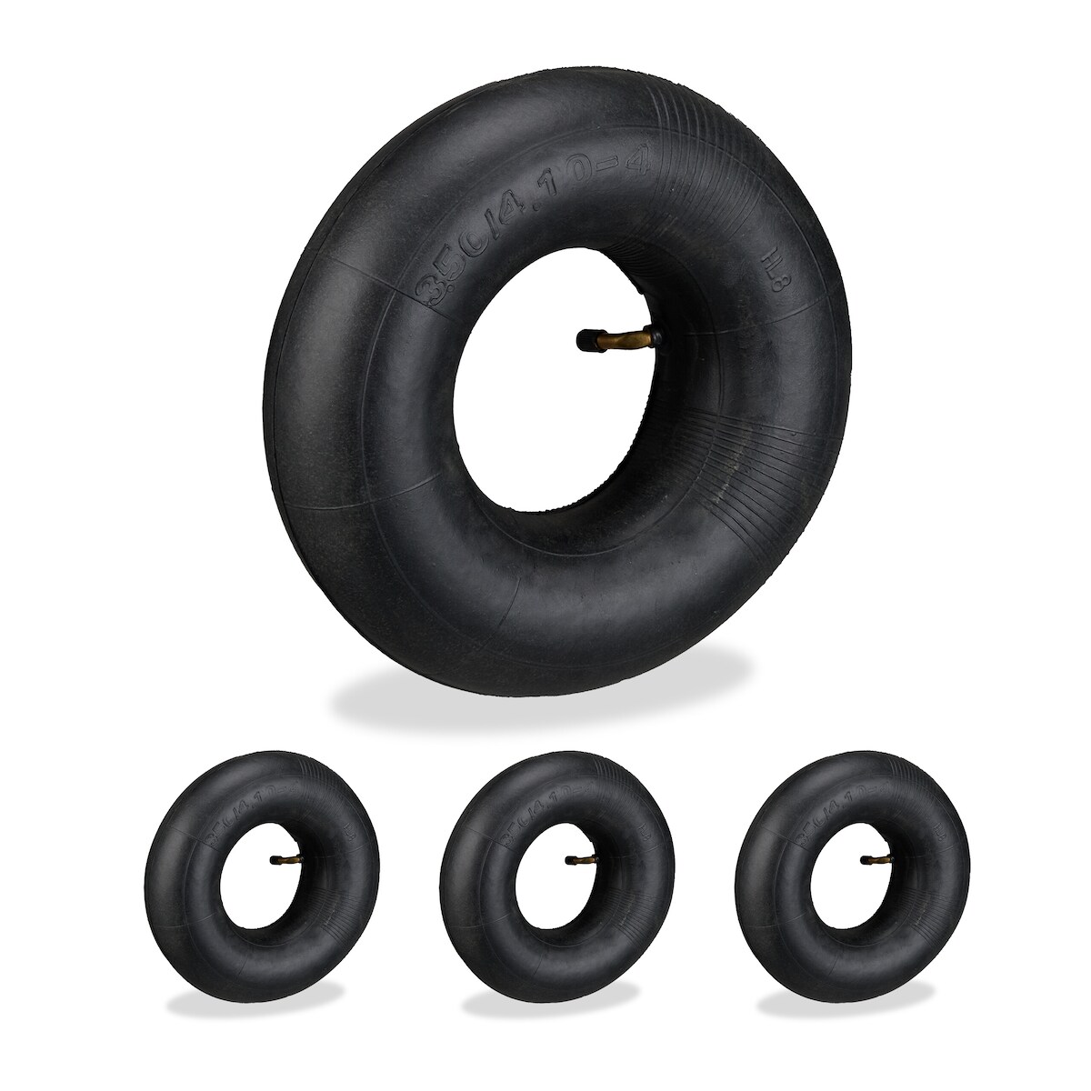 Relaxdays Schlauch 3.50-4, 4er Set, Ersatzschlauch, Schubkarre & Bollerwagen, Innenschlauch, Autoventil, Gummi, schwarz Image