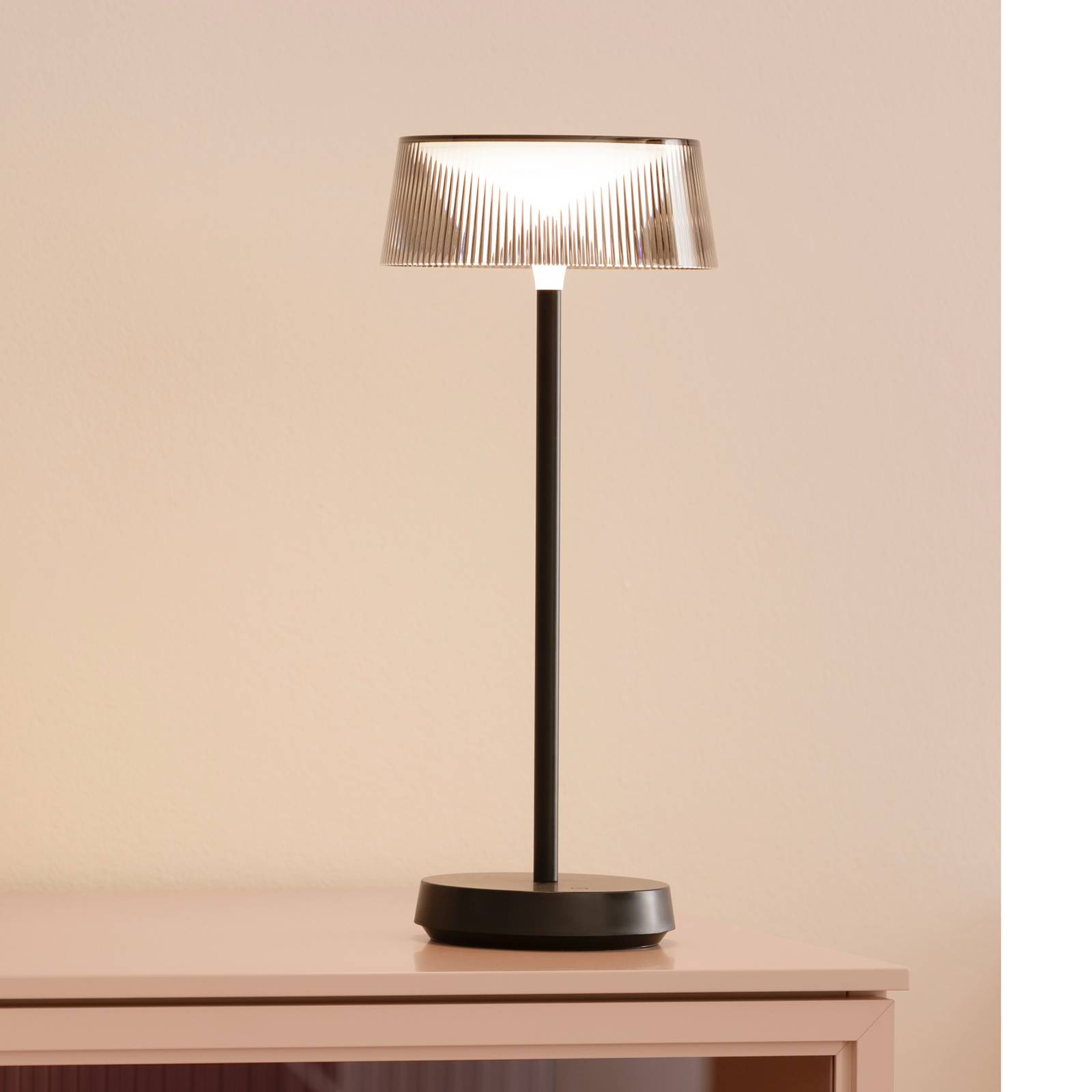 FH Lighting Schöner Wohnen LED-Akku-Tischleuchte Torre, IP44, Dimmer dimmbar, schwarz, für Wohn- / Esszimmer, Metall, Modern