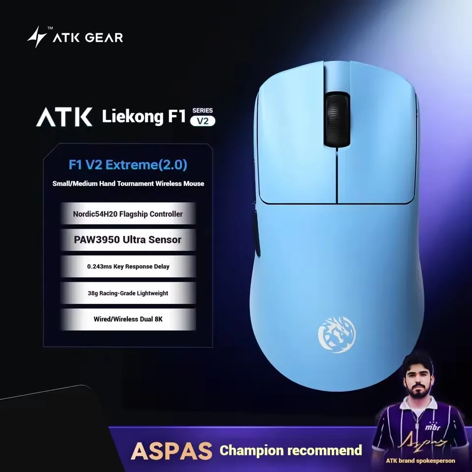 ATK Blazing Sky F1 V2 Ultra Max kabellose Gaming-Maus, Dual-Mode, leicht, PAW3950Ultra Dual 8K Low Latency, ergonomisch, extrem Image