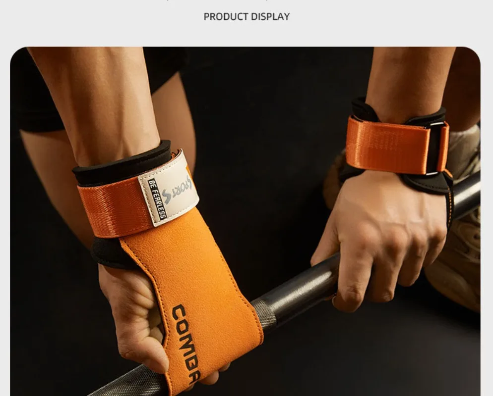 1Pair Cowhide Gym Gloves Grips Anti-Skid Weight Power Belt Lifting Pads Deadlift Workout Crossfit Fitness Palm Protection