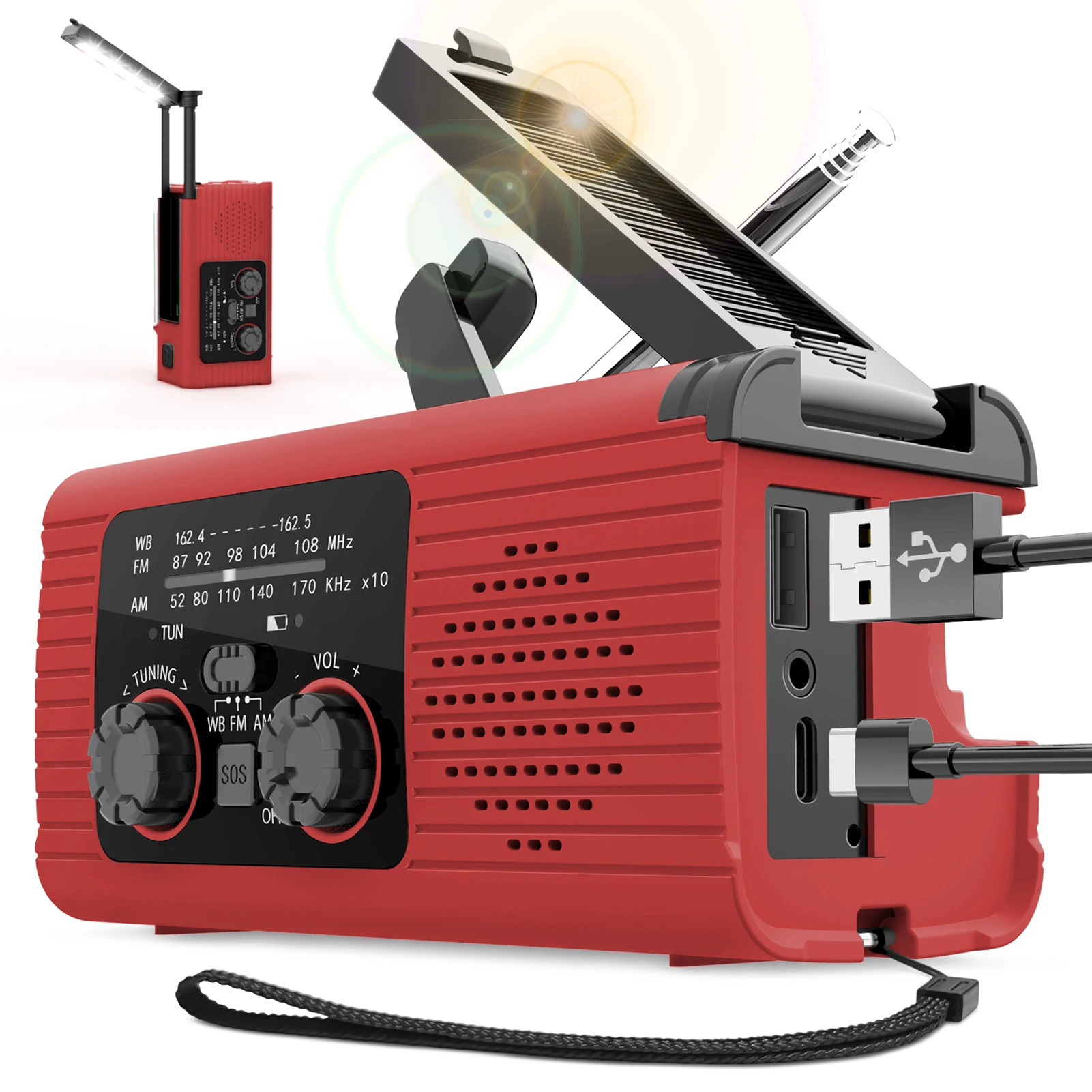 Solar-Radio-Taschenlampe für Camping, tragbares Handkurbel-Wetterradio, AM/FM/NOAA-Radio, Kurbelradios, 3-Wege-Lade-Überlebensradio Image