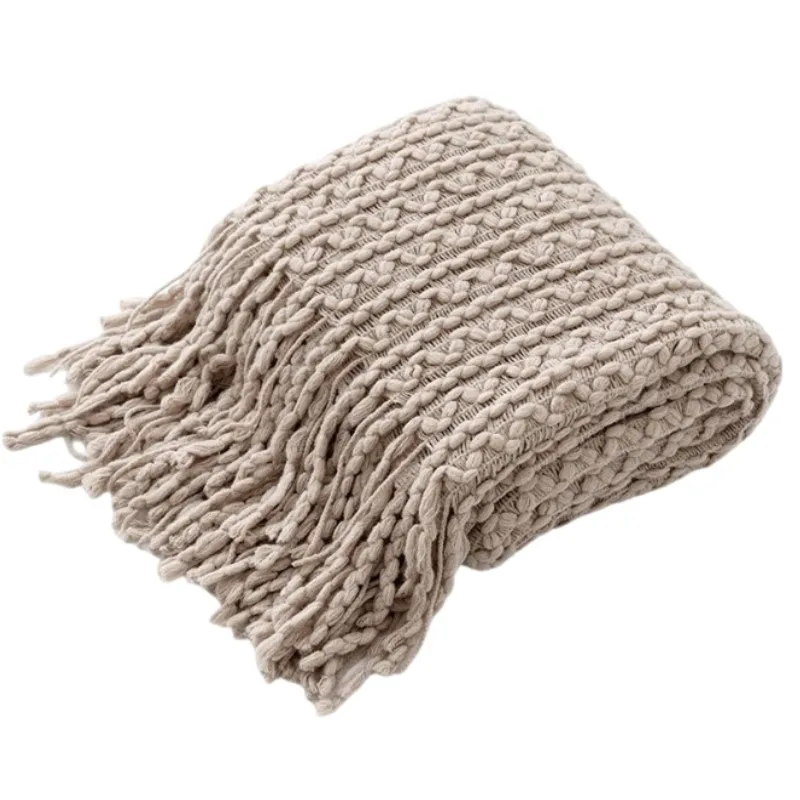 Khaki Boho Strick decken mit Quaste klobige Vintage Luxus Bett Sofa Couch Tages decke Abdeckung Sommer Bauernhaus Geschenk große Decken Image