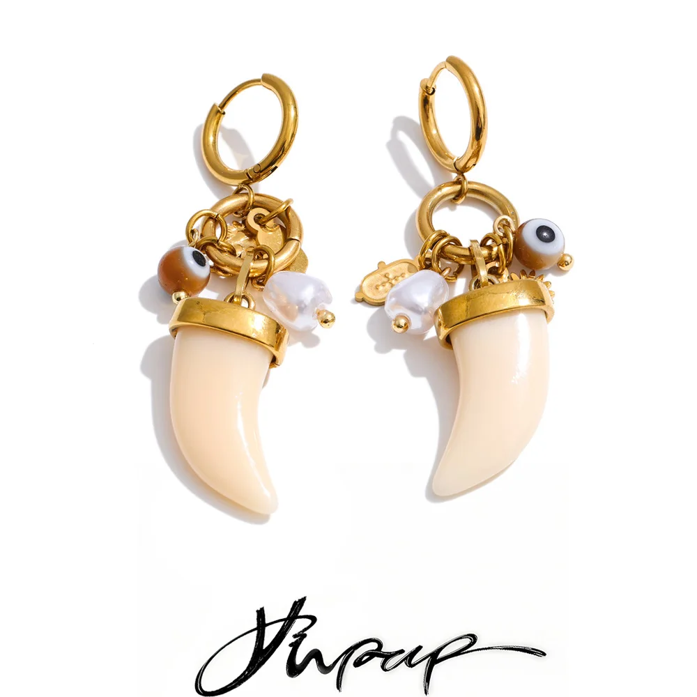 Yhpup Horn handgemachte Creolen für Frauen Harz Acryl Imitation Perle Tropfen Mode Edelstahl Charm Schmuck empfehlen Image