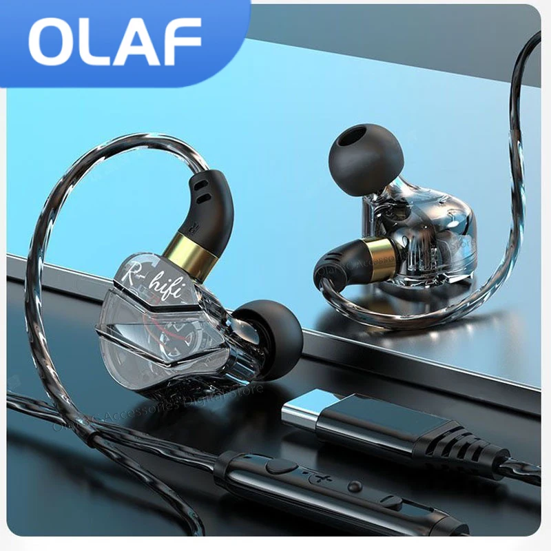 OLAF HiFi Type C Cuffie da gioco Auricolari cablati Vivavoce Bass Stereo Cuffie da 3,5 mm Gamer Auricolari sportivi Con cancellazione del rumore