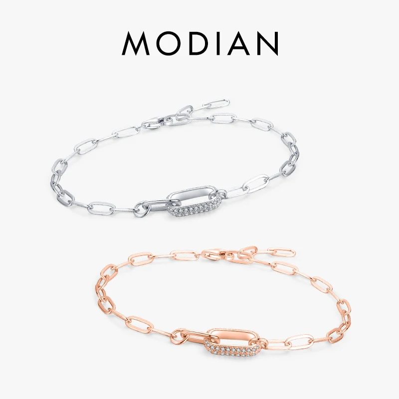 Bracciale Modian Trendy in argento Sterling 925 con chiusura a maglie geometriche per donna bracciali classici con catena in Zirconia gioielli raffinati