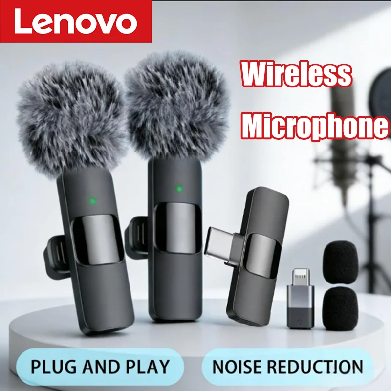 Microfono Lavalier Wireless Portatile Lenovo Mini per Trasmissioni in Diretta, Gaming, Registrazione Audio e Video, iPhone e Android
