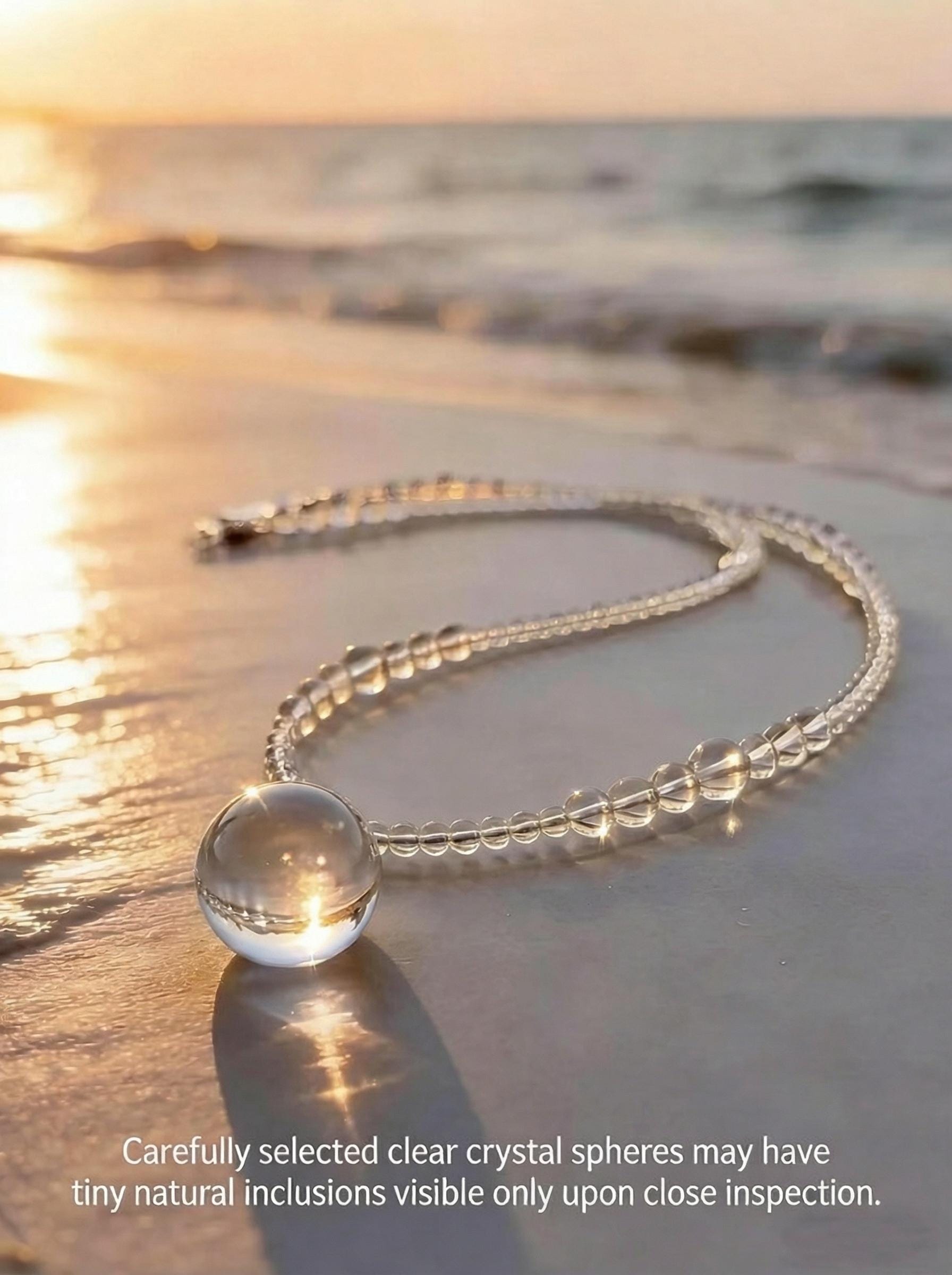 Collana con sfera di quarzo trasparente ad alta vibrazione, collana con sfera di quarzo trasparente, ciondolo a sfera di cristallo ad alta trasparenza