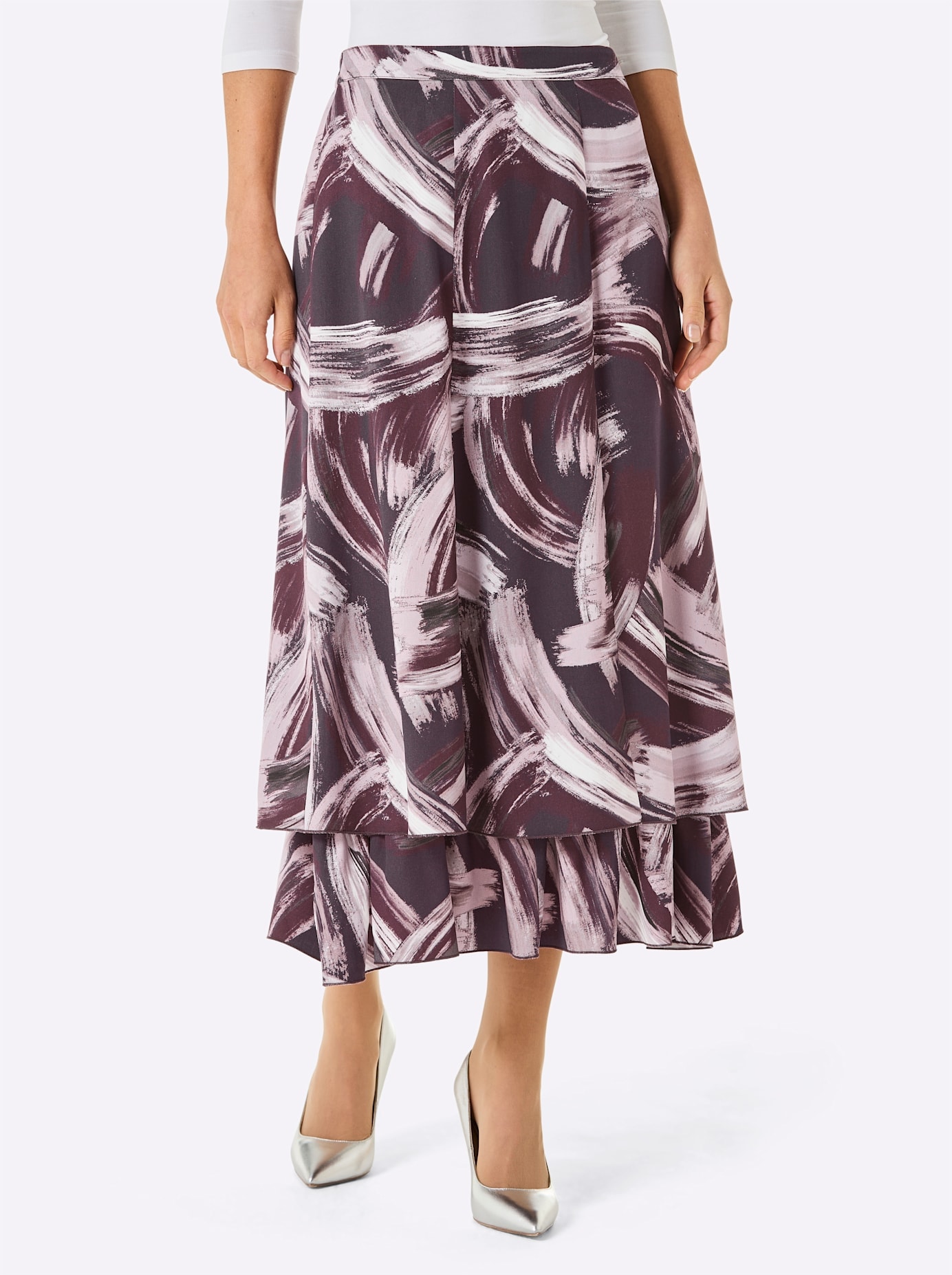 Bahnenrock CREATION L PREMIUM, Damen, Gr. 50, lila (traube, mauve, bedruckt), 70% Lyocell, 30% Viskose, bedruckt, gemustert, mehrfarbig, lang, Röcke Image