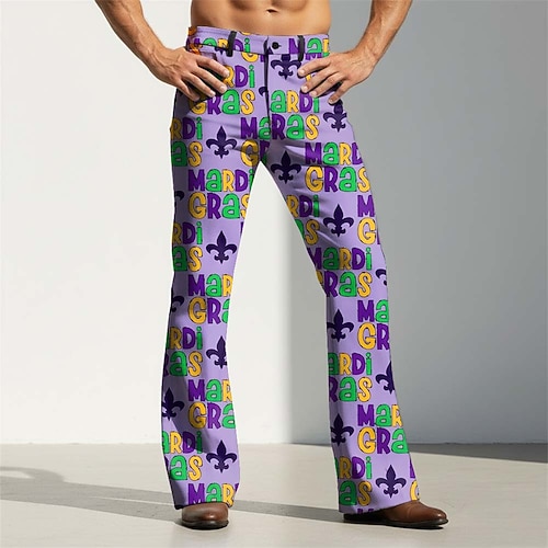 Mardi Gras Homme Plumes Carnaval Fleur de lys Pantalons Pantalon Disco Pantalons pattes d'éléphant des années 60 et 70 Taille Moyenne Vintage Rétro Soirée Fête Poches Latérales Pantalon à jambe évasée