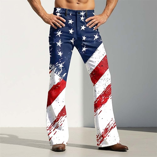 Homme Étoiles et rayures Drapeau américain 250e anniversaire des États-Unis Pantalons Pantalon Disco Pantalons pattes d'éléphant des années 60 et 70 Taille Moyenne Vintage Rétro Occasionnel Extérieur