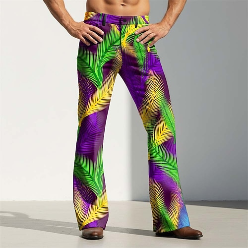 Mardi Gras Homme Plumes Encre Splash Carnaval Pantalons Pantalon Disco Pantalons pattes d'éléphant des années 60 et 70 Taille Moyenne Vintage Rétro Soirée Fête Poches Latérales Pantalon à jambe évasée