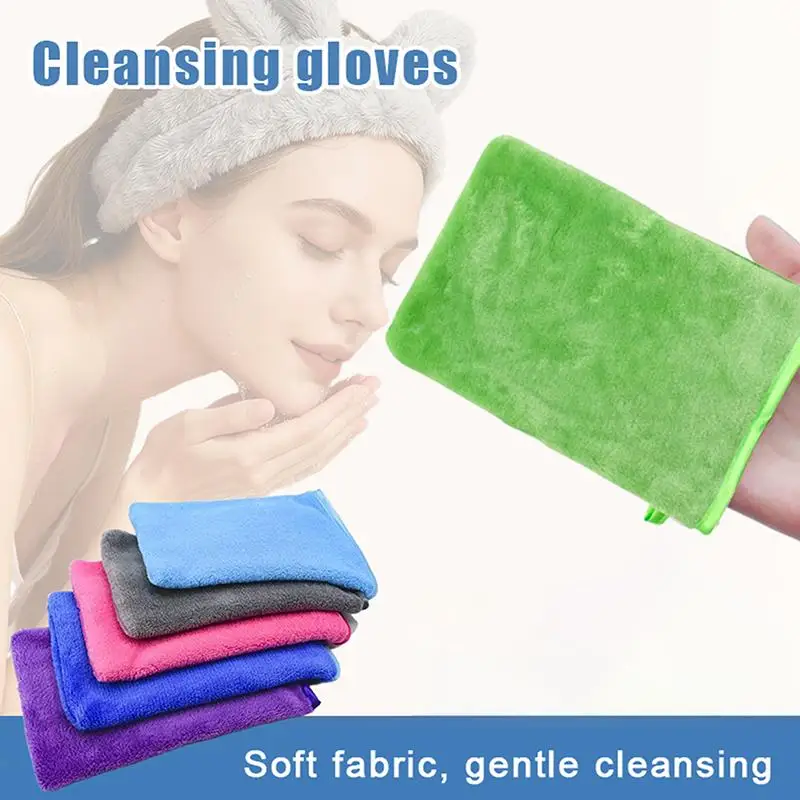 Gants de nettoyage démaquillants colorés, 1 pièce, serviette de soins du visage en microfibre douce réutilisable, chiffon de nettoyage du visage, soins de la peau