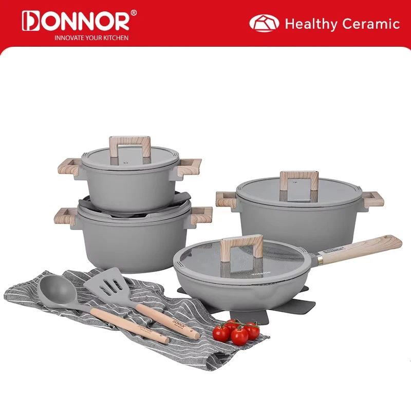DONNOR 13-teiliges Set aus Töpfen und Pfannen, antihaftbeschichtetes Kochgeschirr-Set, Granit-Induktionskochgeschirr, antihaftbeschichtetes Kochset mit Bratpfannen JT447 Image