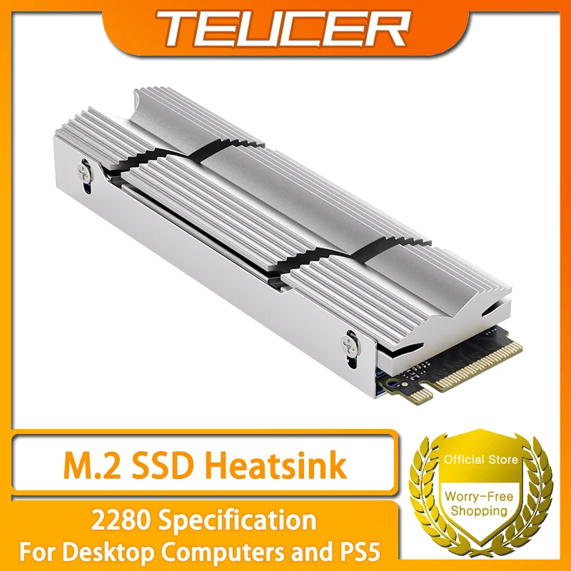 TEUCER M.2 2280 SSD-Kühlkörper, doppelseitiger Kühlkörper, mit thermischem Silikonpad für PC / PS5 M.2 PCIE NVMe SSD Image