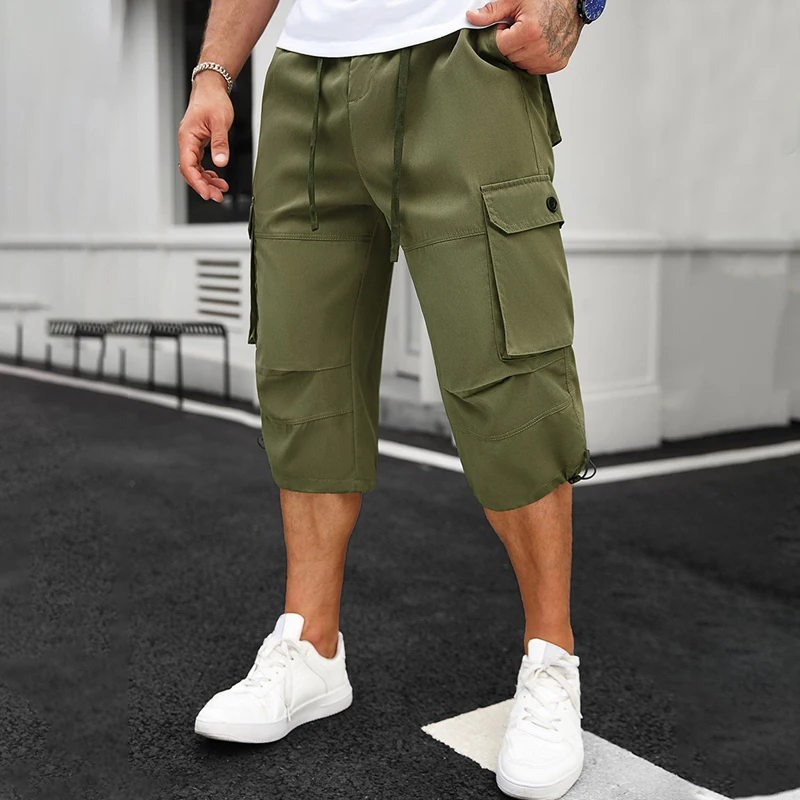 High Street Cargo-Shorts Mann Große Tasche Outdoor Gestellte EU Größe Sommer Lose Multi Arbeit Hosen Elastische Taille Casual Streetwear