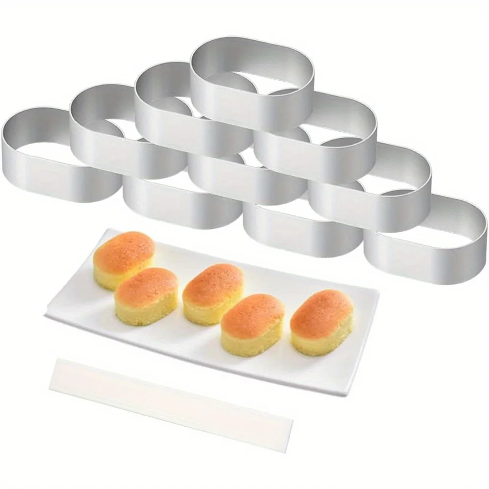 10 stücke Halbgekochte Käse Formen Halb Gekochte Käse Kuchen Ringe Oval Aluminium Legierung Mousse Torte Kuchen Ringe Küche backen Werkzeuge Image