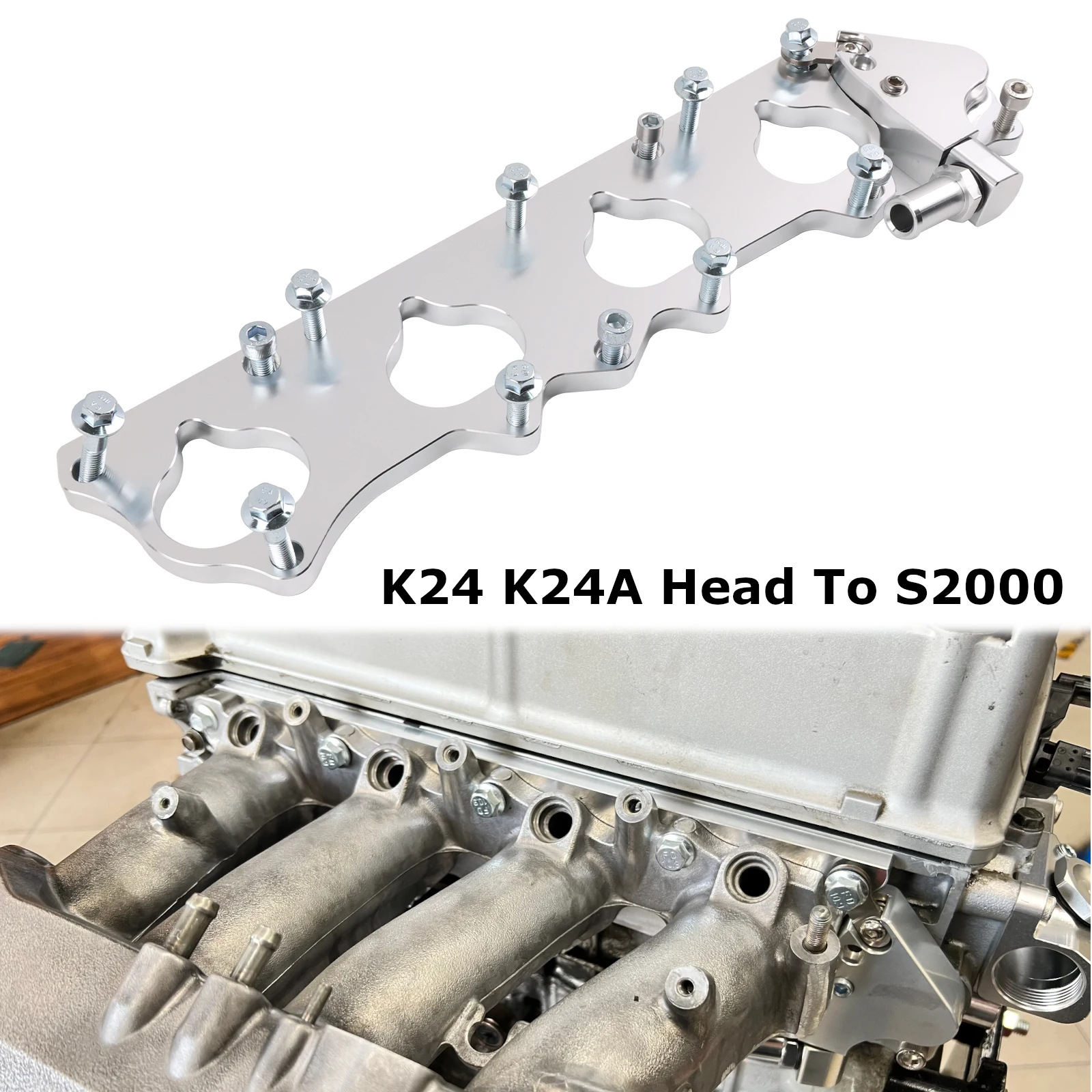 Ansaugkrümmer-Adapter für K24 K24A-Stilkopf auf S2000, silber eloxiert Image