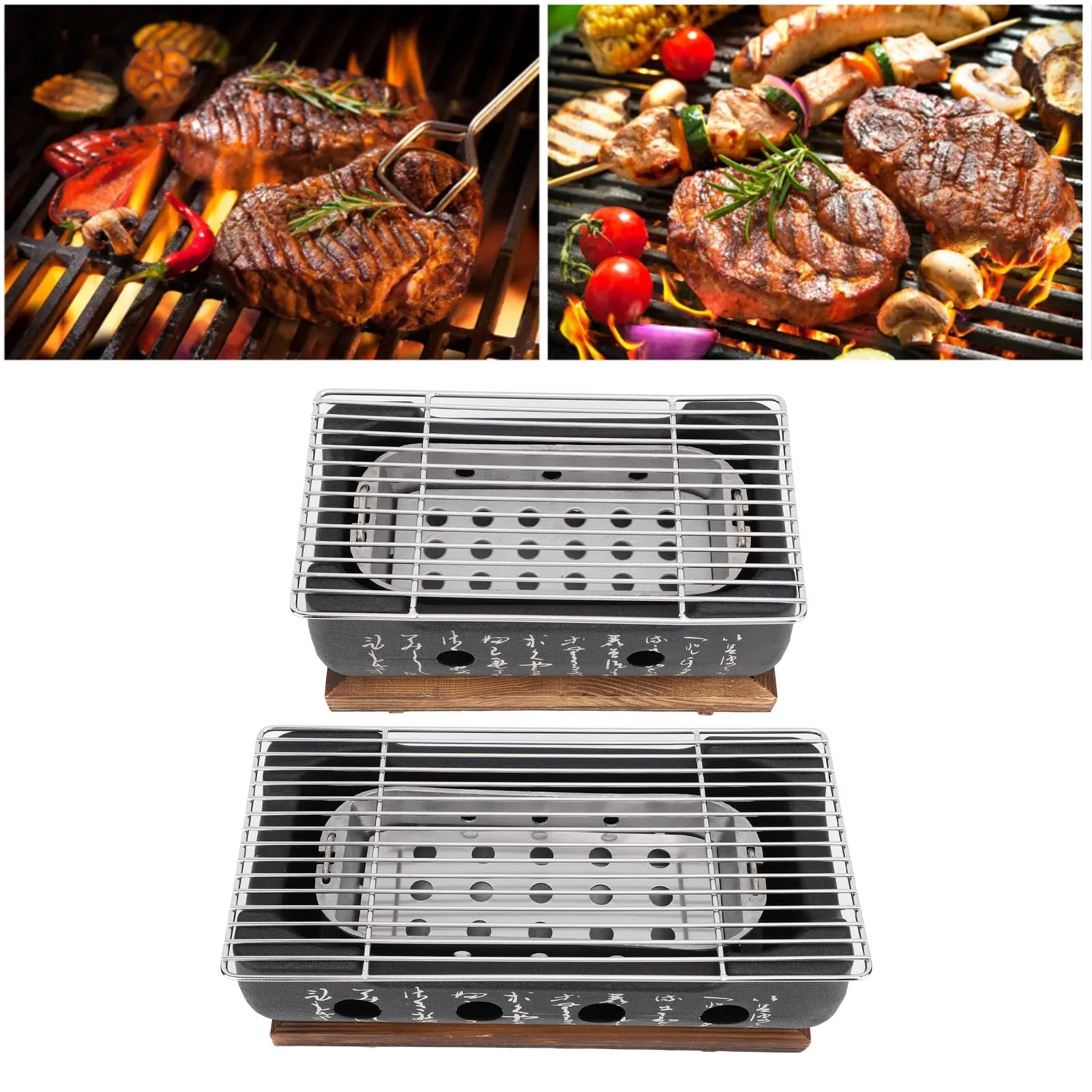 Japanischer BBQ-Grill, tragbar, Aluminiumlegierung, schnelles Aufheizen, Kalligraphie, vielseitiger Outdoor-BBQ-Grill für Party Image