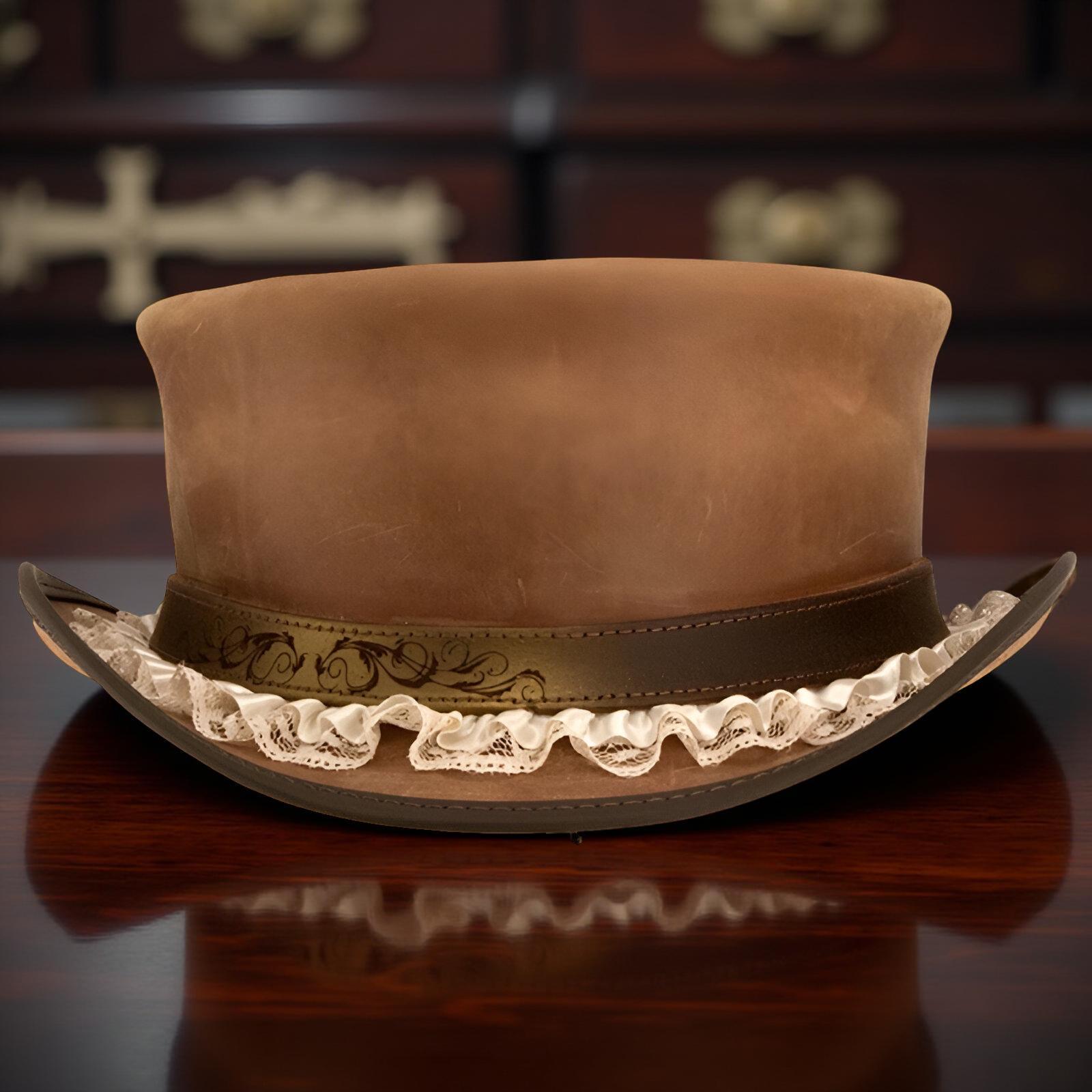 Cappello a cilindro in pelle marrone, cappello a cilindro steampunk, cappello a cilindro gotico, cappello a cilindro vittoriano, cappello a cilindro d