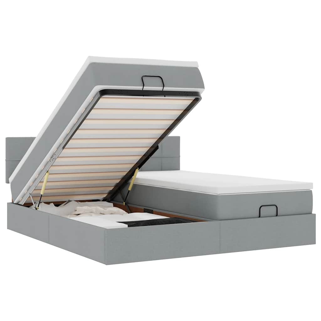 vidaXL Ottoman-Bett mit Matratzen Hellgrau 160x200 cm Stoff Image