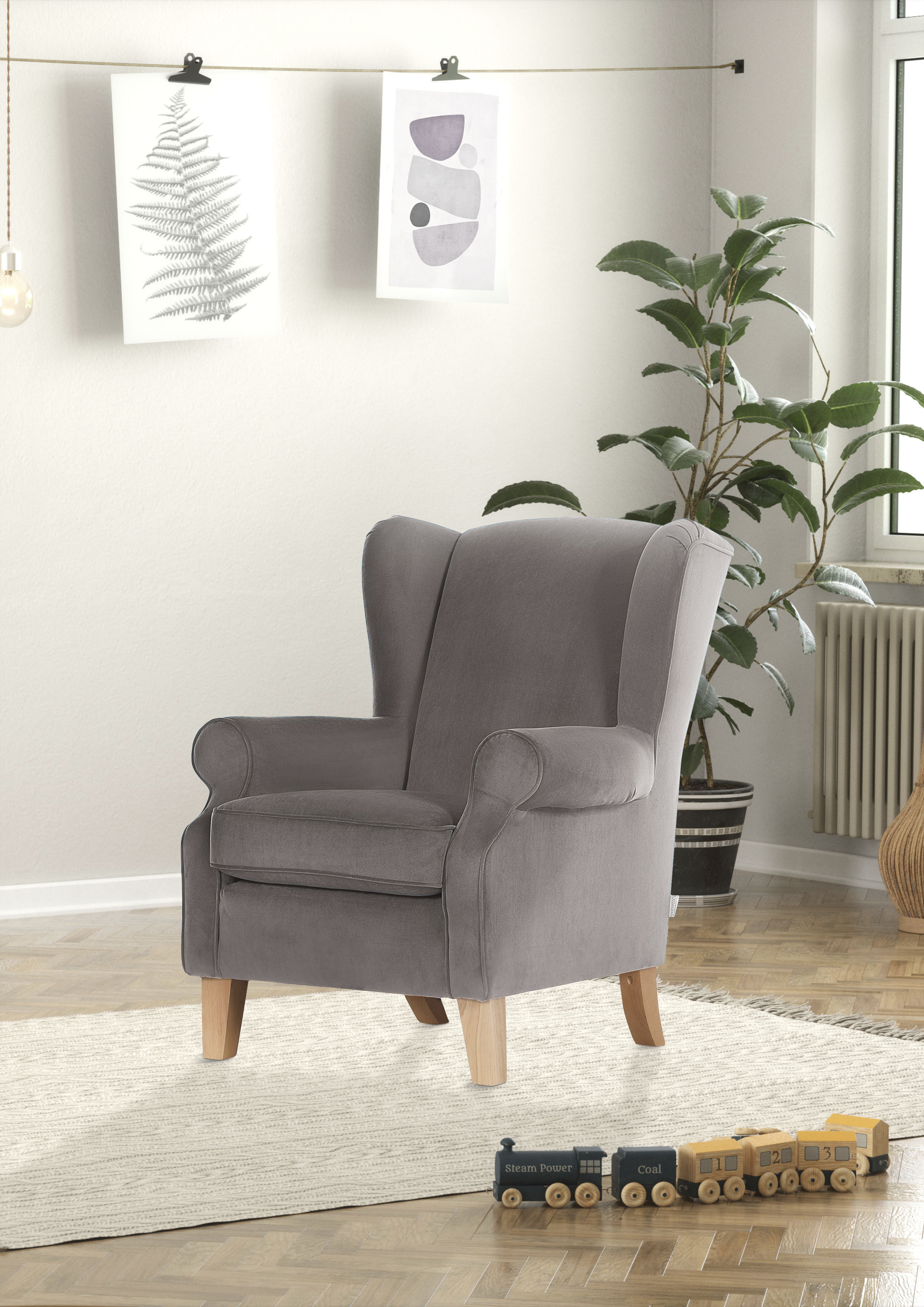 Ohrensessel GUTMANN FACTORY, grau, B:83cm H:102cm T:87cm, 100% Polyester, Sessel, Ohrensessel