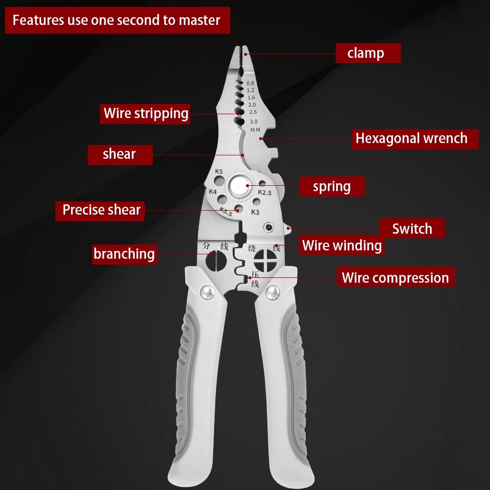 Pintudy 21 en 1 pince à dénuder poignée antidérapante pliée électricien outils à main multi-outils outil de dénudage automatique réglable