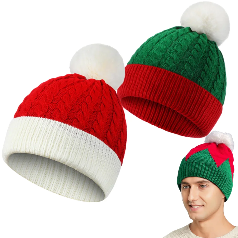 Weihnachten Rot Grün Hut Warme Winter Gestrickte Baby Beanie Cap Neue Jahr Party Navidad Noel Winter Frohe Weihnachten Dekor Für Erwachsene Kinder Image