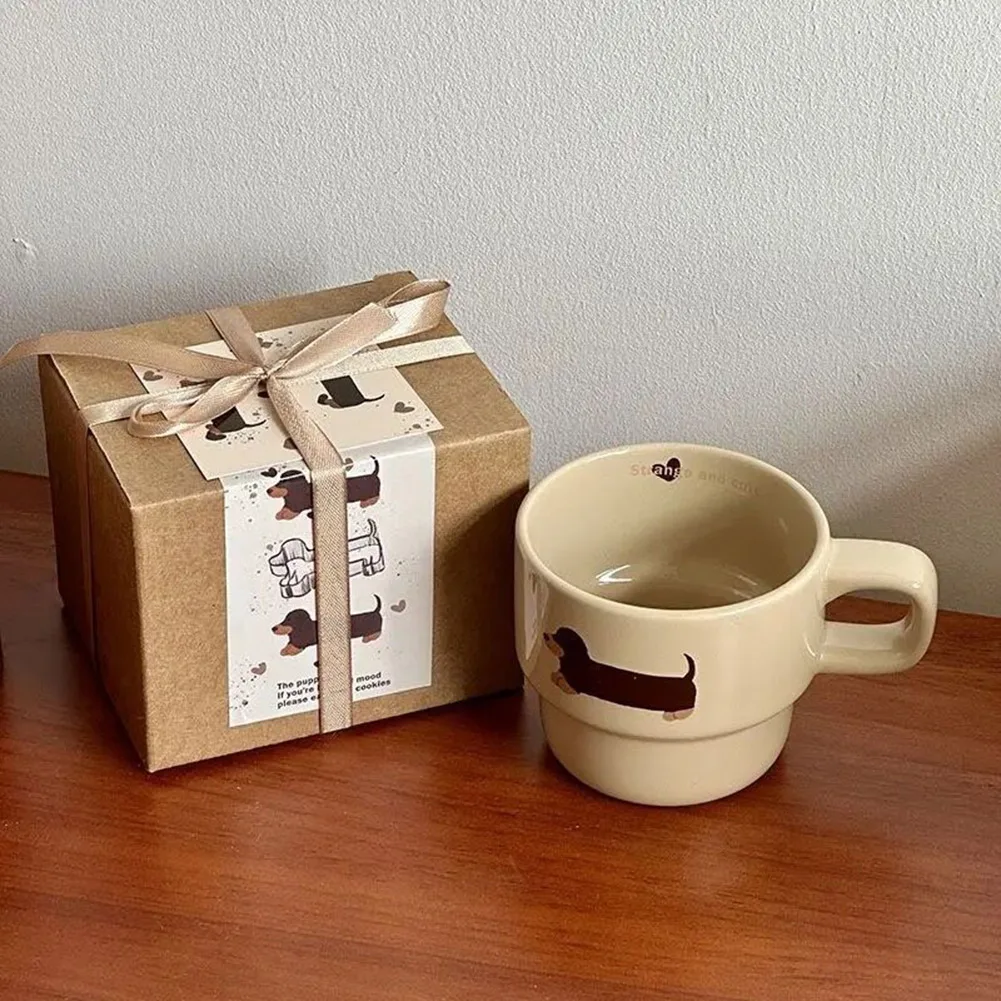 Niedliche Cartoon-Dackel-Keramiktasse, lustige süße Wursthund-Kaffeetasse mit Griff, Geschenk für Liebhaber, Freunde, für Zuhause, Party Image