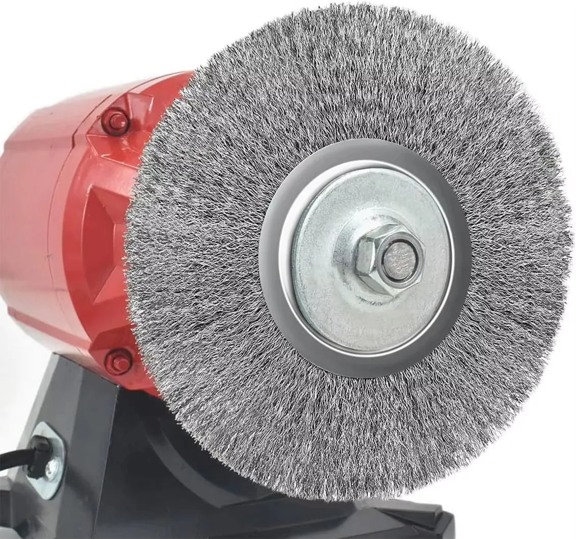 75 mm 3 Zoll gewellte Radbürste aus Edelstahldraht mit 1/4 Zoll 6 mm Bohrung zum Entrosten der Winkelschleifer und zum Polieren von Oberflächen Image