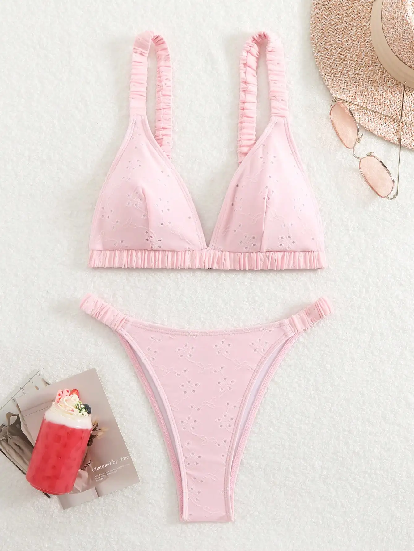 Sommer-Strandmode, einfarbig, sexy Bikini-Set, süßer Stil, Ins-Stil, geeignet für Feiertage und Festivals Image