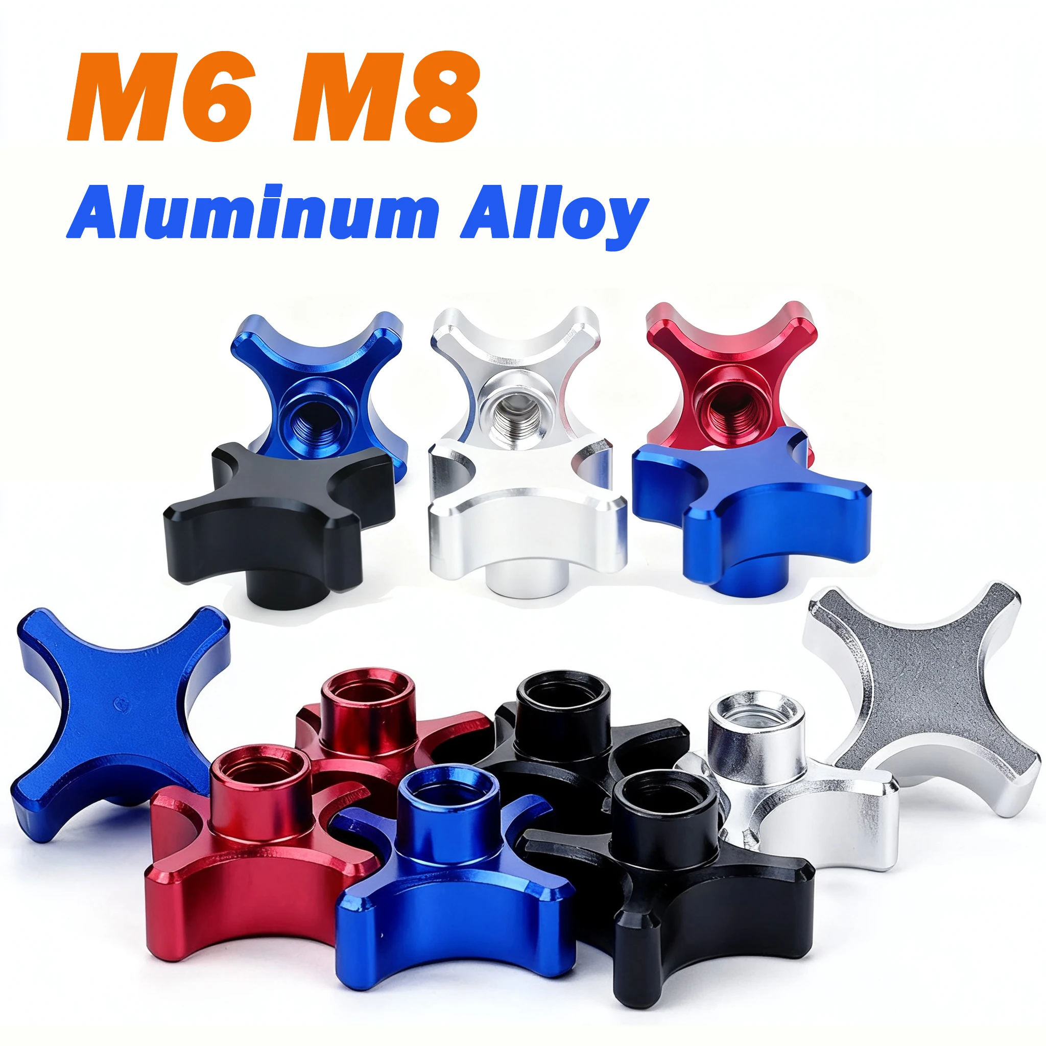 1 ~ 10 Stück M6 M8 Aluminiumlegierung Silber/Burgund/Schwarz/Königsblau Pflaume Handfest anziehen Muttern 4 Sterne Blindloch Klemmknopf Rändelmuttern Image