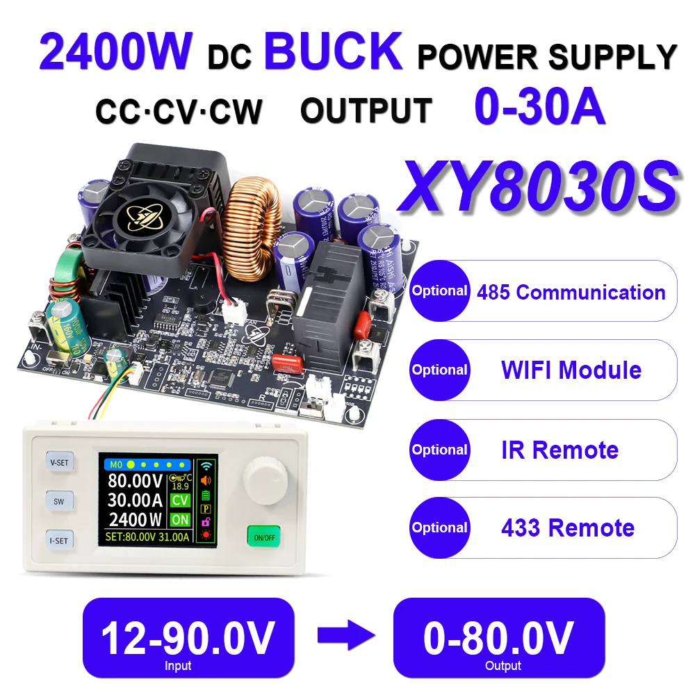 XY8030S 2400W 30A Buck DC Digitales Netzteil Einstellbarer Abwärtswandler MPPT-Aufladung 12-90V bis 0-80V WIFI 485 IR 433 Set Image
