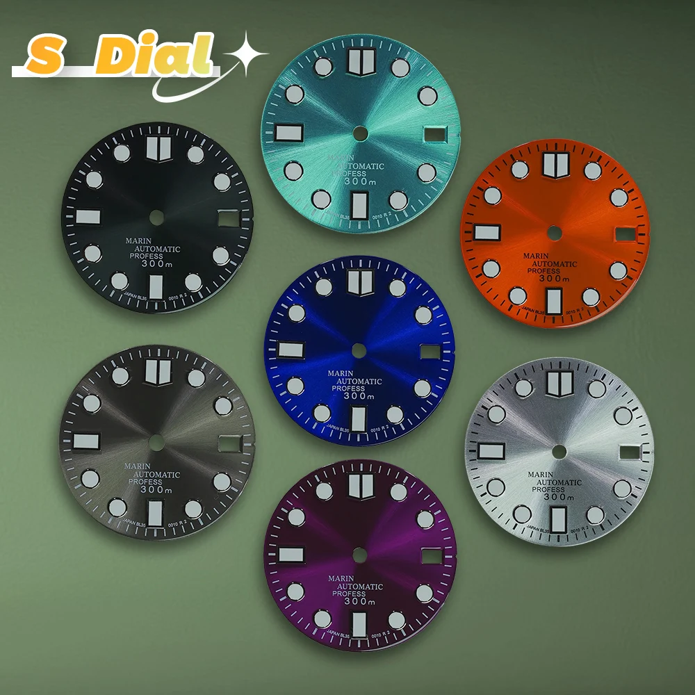 28,5 mm S-Logo NH35 Zifferblatt-Modifikationsteile mit Zifferblatt mit Sonnenmuster und heller Passform NH35/NH36 Uhrenmodifikationszubehör Image