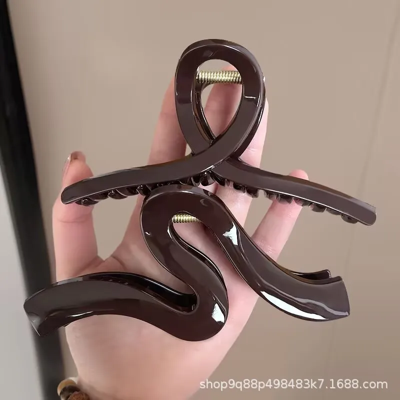 Elegante große Welle Kreuz Hai Klemme Haarspange Klaue Vintage geometrische Linie Pferdeschwanz Haar Greifklammer Haarschmuck für Frauen Image