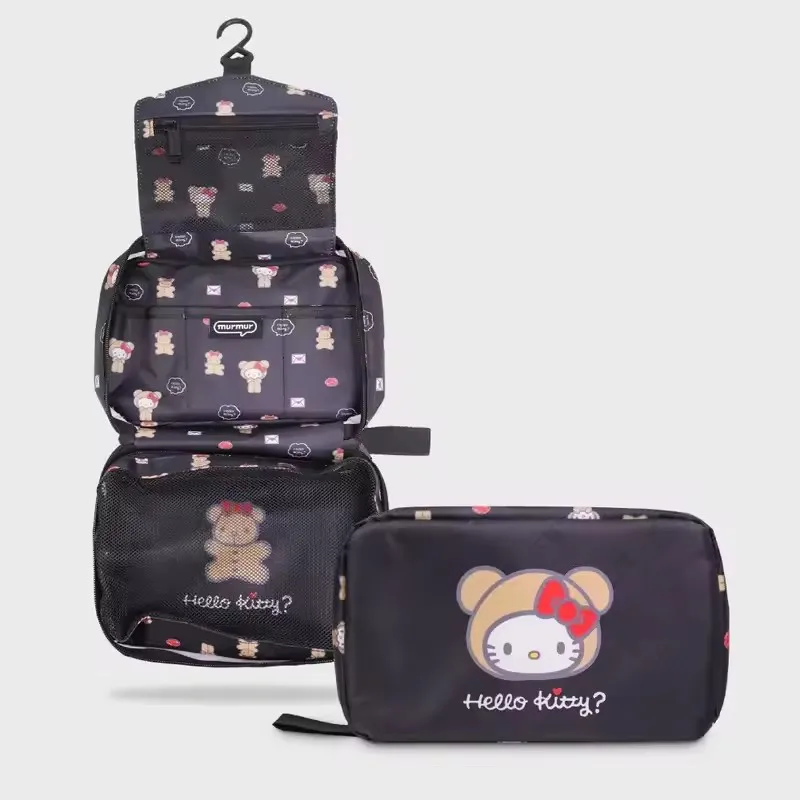 Sanrio Hello Kitty Cartoon Fold Kosmetik-Aufbewahrungstasche, tragbar, große Kapazität, zum Aufhängen an der Wand, Handtasche, ein Geburtstagsgeschenk für Mädchen