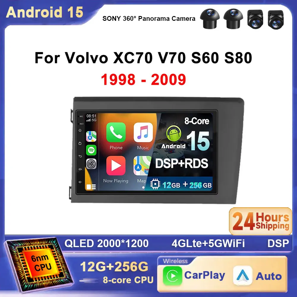 Für Volvo S60 2000-2004 Android 15 Auto Radio Navigation Multimedia Video Player Navigation Stereo GPS drahtlose Carplay WIFI 4G