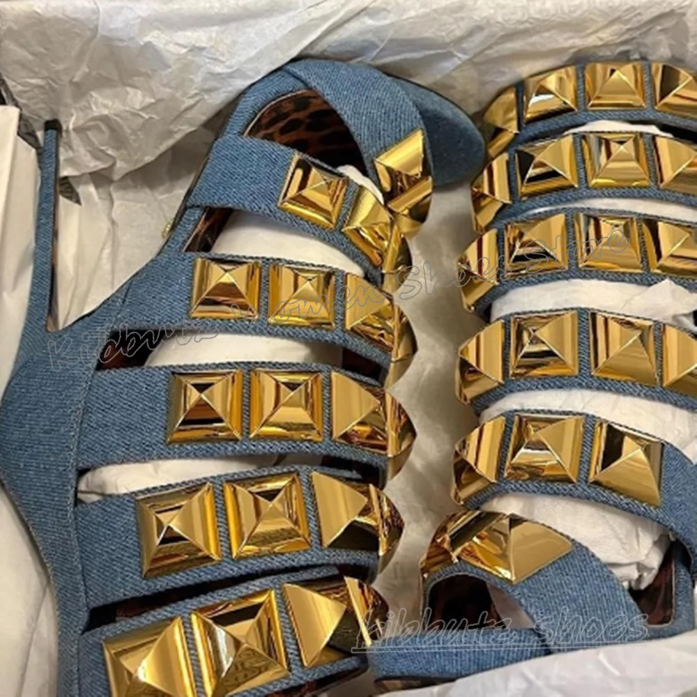 Nieten Sandalen Ankle Boot Runde Kappe Dünne High Heels Mode Luxus Elegante Prägnante Sexy Frauen Schuhe Punk Rock Gothic Leder Neue