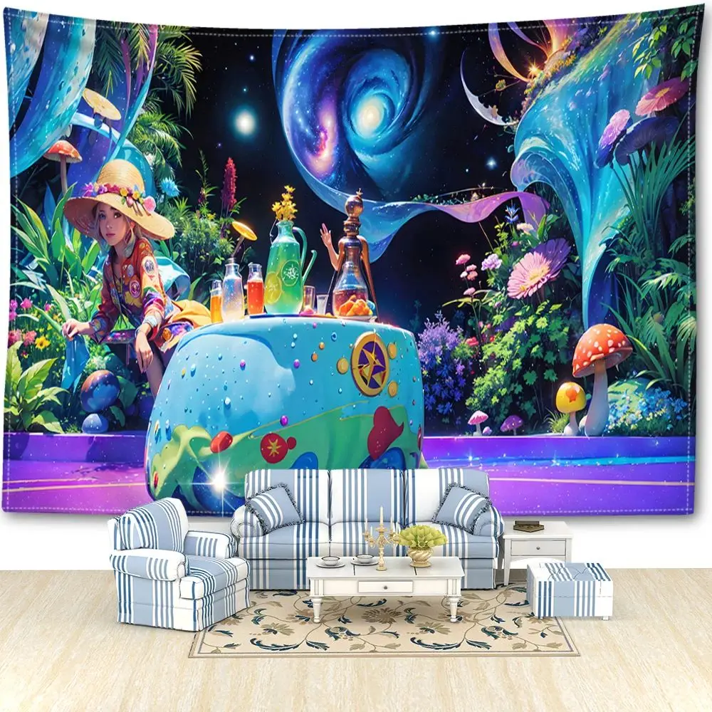 VIKAMA Rustikaler Pilz-Wandteppich, böhmische abstrakte Landschaftskunst, perfekt für Schlafzimmer- und Heimdekoration im Bohemian-Stil Image