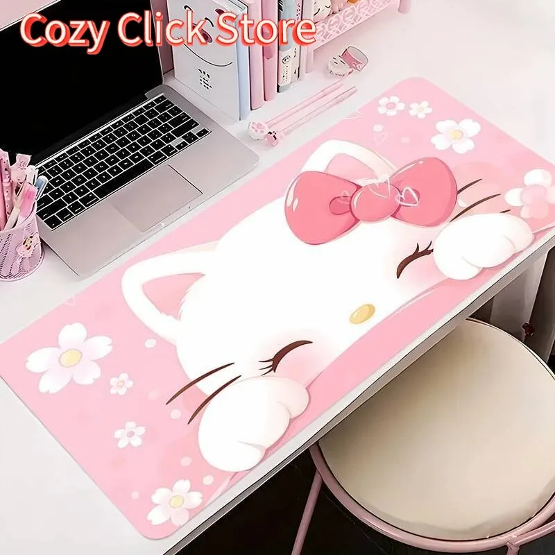 Süße Schreibtischunterlage, Anime-Kawaii-Mauspad, Laptop, Hello K-Kitty, großes Gummi-Mauspad, rosa Tastatur, Büroschrank, Mauspads für Mädchen