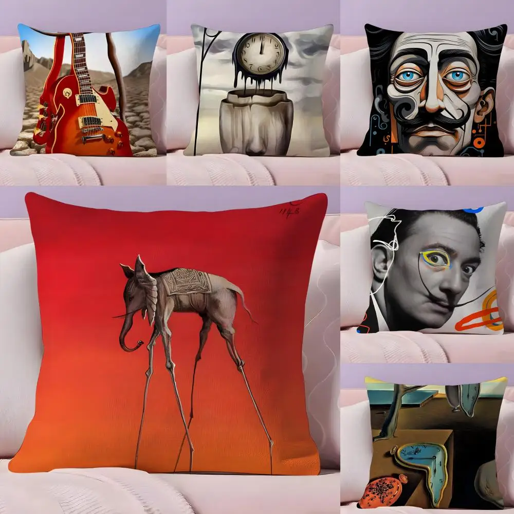S-Salvador D-Dali Art Kissenbezug, Plüschstoff, weich, doppelseitig bedruckt, Sofa, warm, Winter, Zuhause, Geschenk, Kissenbezug Image