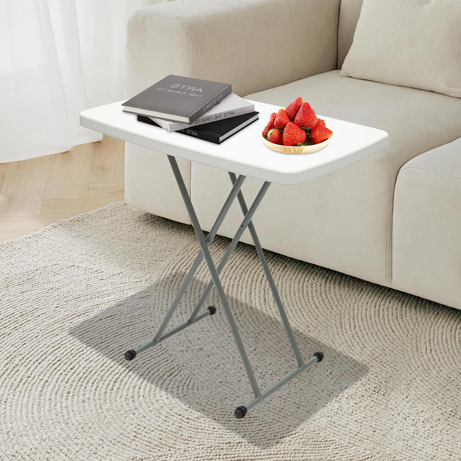 Weißer, verstellbarer Klapptisch mit 8 Rillen verstellbar, klappbarer Couchtisch, Laptop-Schreibtisch, Campingtisch, für drinnen und draußen Image