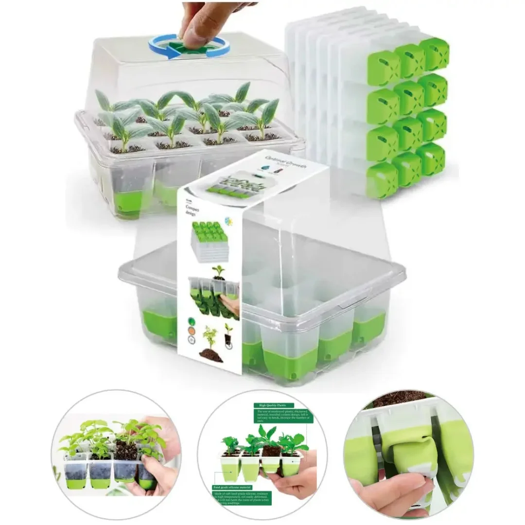 Weiches Silikon, 12 Zellen, Sämling, Zimmerpflanzen-Wachstumstablett, für den Innenbereich, Garten, Gewächshaus, Topfdosen, verstellbare Luftfeuchtigkeit, Keimbox Image