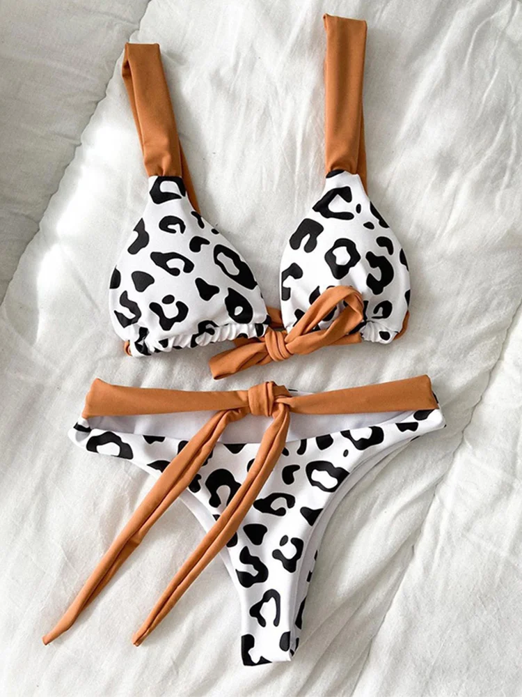 Dreieckiger Damen-Badeanzug, 2026, sexy Bikini-Sets, Leoparden-Bademode, vordere Bandage-Bikinis, weibliche Biquini-Mikro-Tanga-Badeanzüge Image