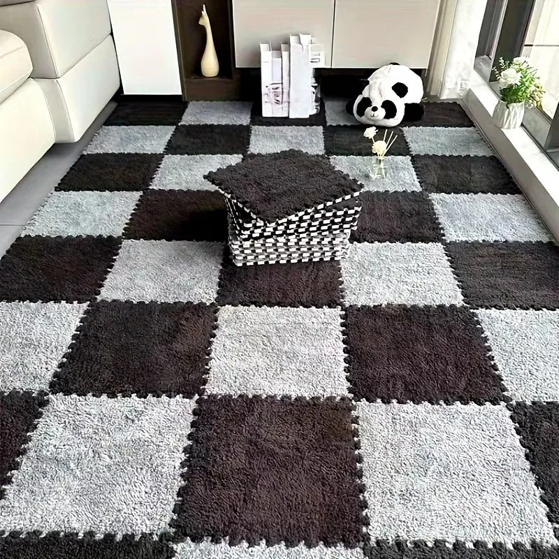 Weiche Plüsch-Baby-Puzzlematte, BPA-frei, ineinandergreifender Schaumstoff, Baby-Fitnessmatte, warm, stoßdämpfend, rutschfest, waschbar, Kinderspielmatte