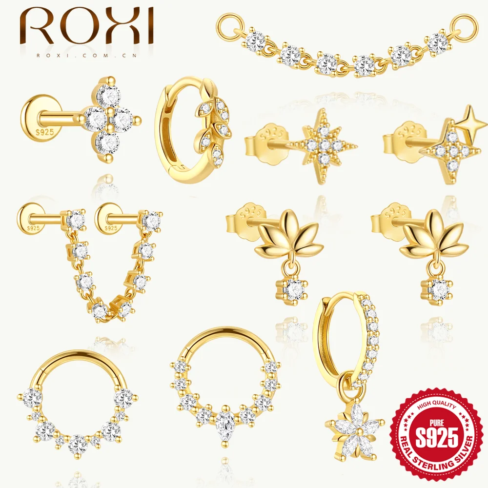 ROXI 925 Sterling Silber Stern/Glänzend Lotus Anhänger Geometrische Quaste Piercing Ohrringe Für Frauen INS Edlen Schmuck Mädchen geschenke