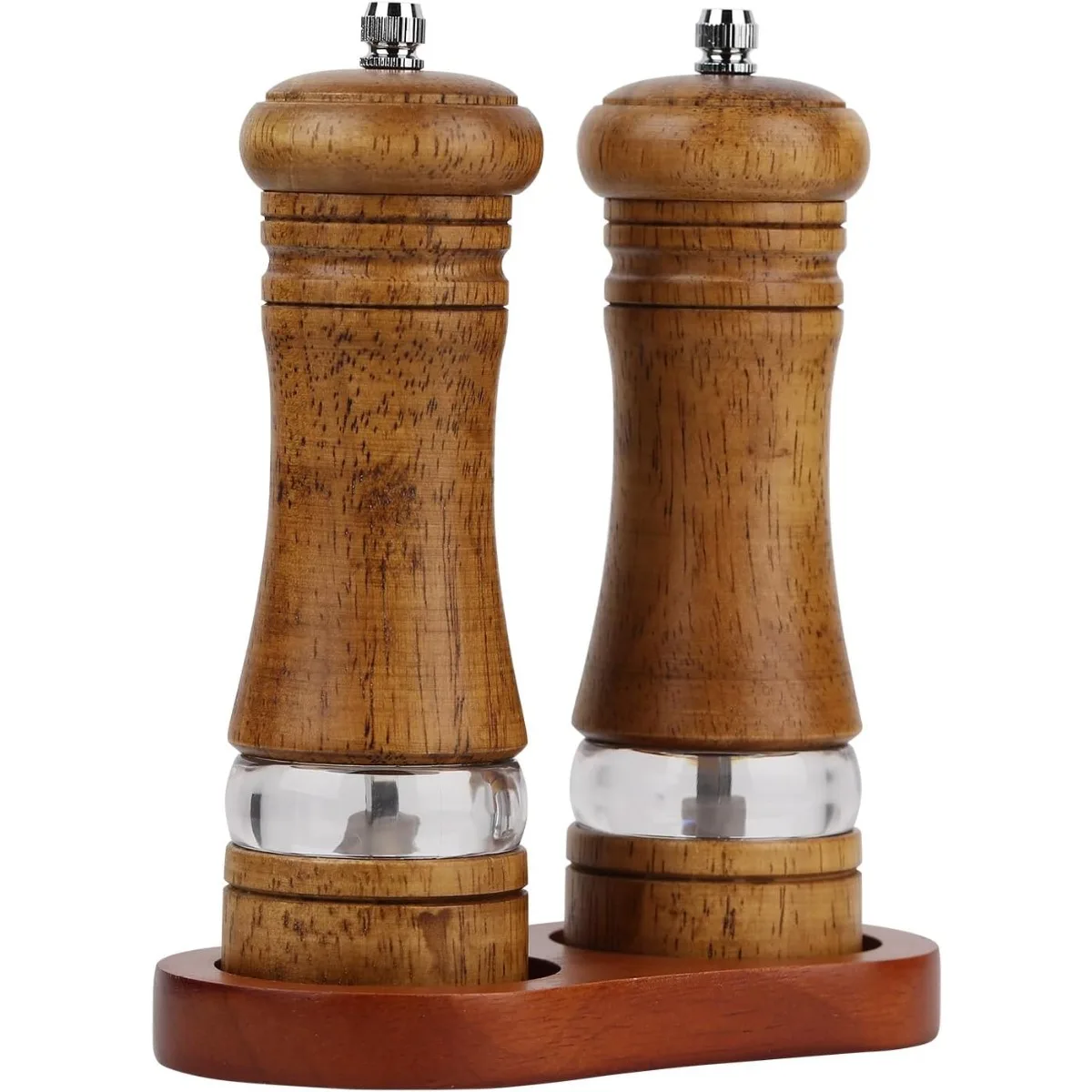 Vintage Oak Home Meersalz- und Gewürzmühle, manuelle Pfeffermühle aus Holz, einstellbare Dicke, mit Sichtfenster (6 Zoll) Image