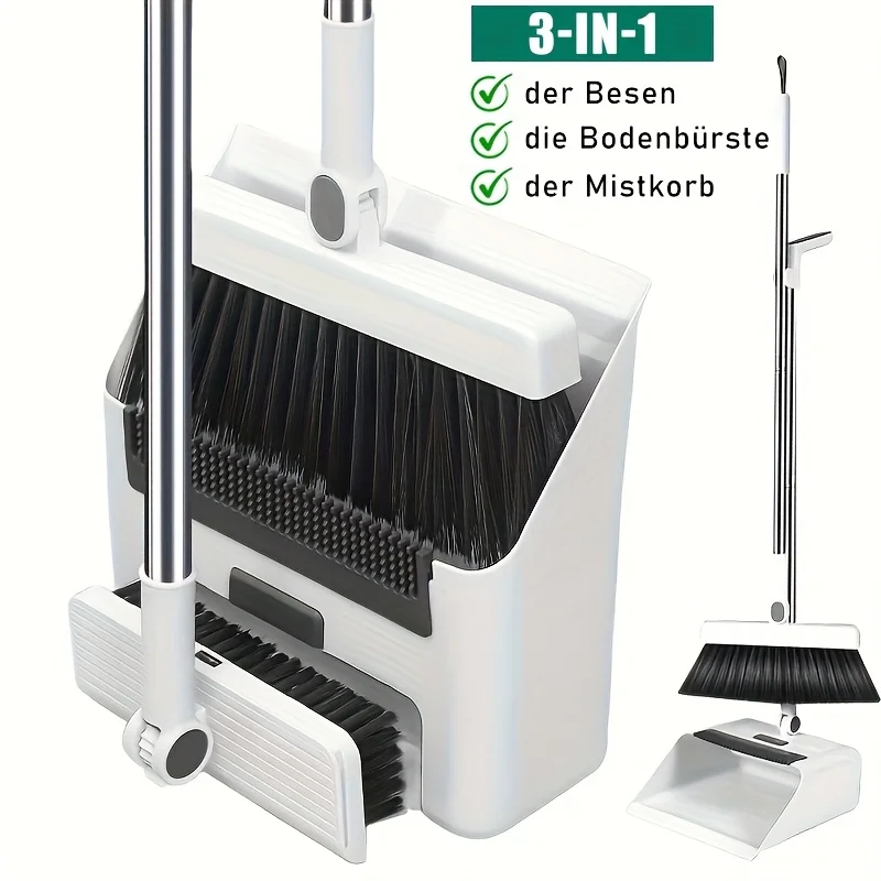 3-1 Besen-Kehrschaufel-Bürstenset, 124 cm, um 180 Grad drehbarer Innen- und Außenbesen, Bodenbürste, Kehrschaufel Image