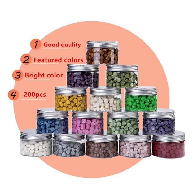 200 pezzi particelle di cera di tenuta lacca, particelle di cera di colore perlato, colore macaron grande bottiglia di particelle di cera, retrò trasp