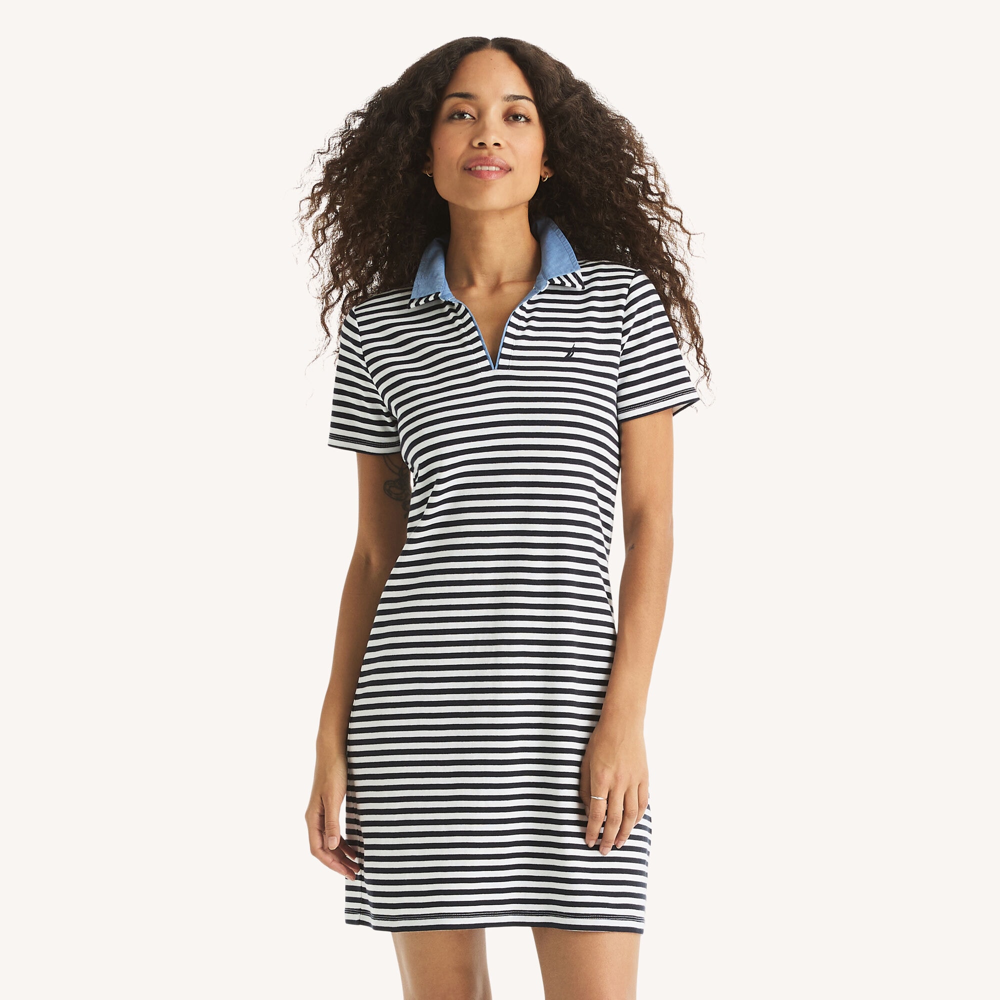 Nautica Women's Striped Short-Sleeve Collared Dress 401 (Navy), M