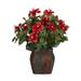 Nearly Natural Plastic 22 Hibiscus Artificial Plant with Vase Red